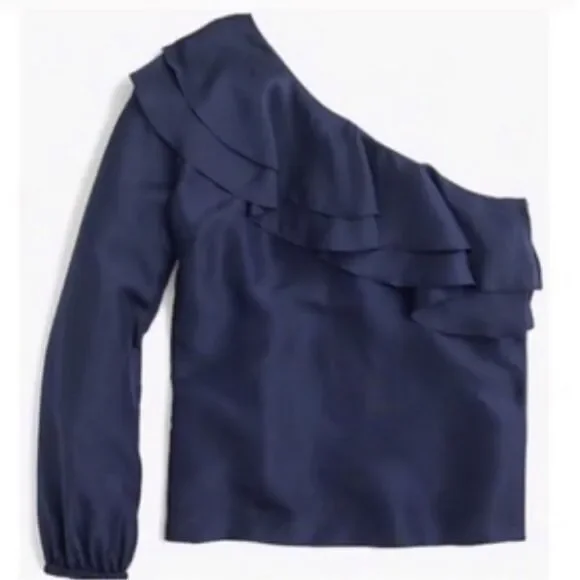 J.Crew One Shoulder Ruffle Blouse Sz 8 Gently Loved - Picture 3 of 8